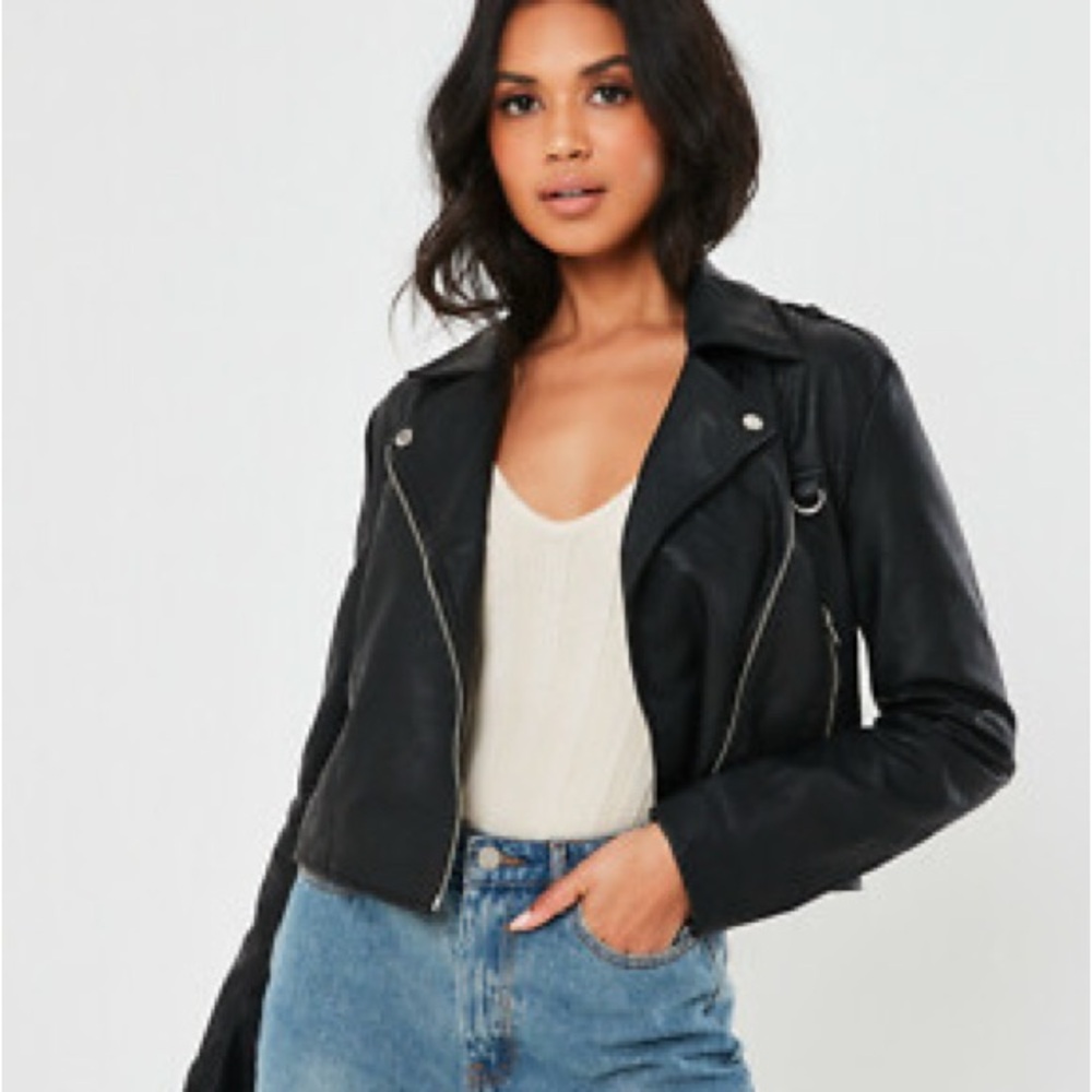 MISSGUIDED Black Ultimate Boxy Faux Leather Biker Jacket SIZE US 4